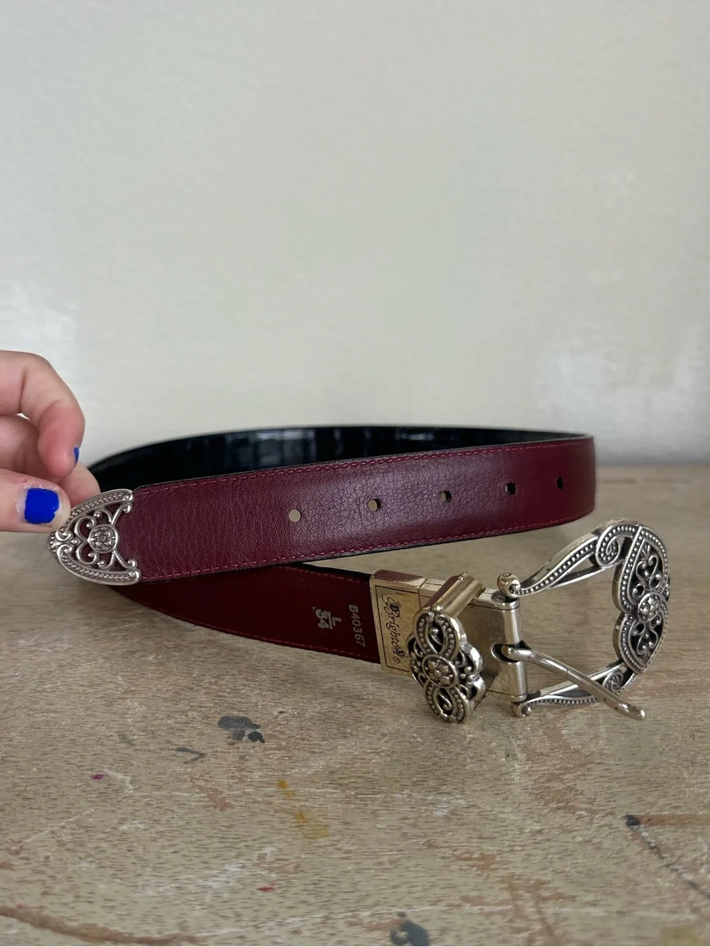 Brighton Reversible Black Croc and Red Leather Belt